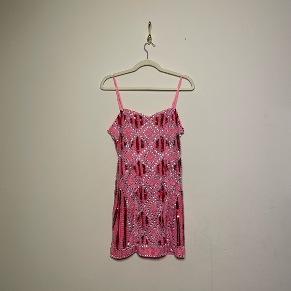 ASOS Embellished Sequin Hot Pink Mini Dress - Picture 2 of 5